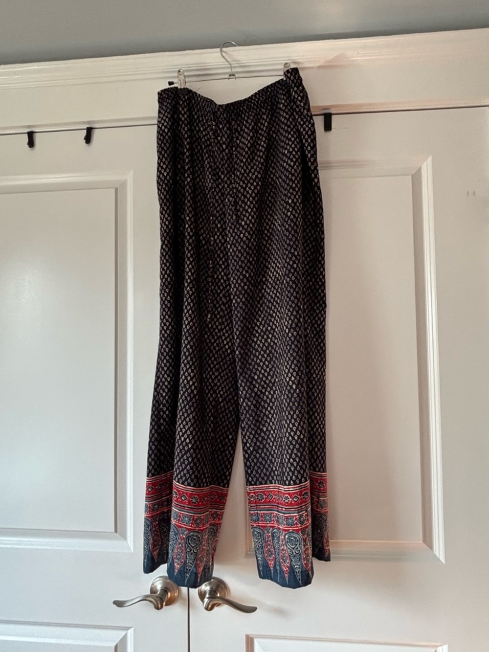 Ralph Lauren Black Patterned Wide-Leg Pants with Red Border